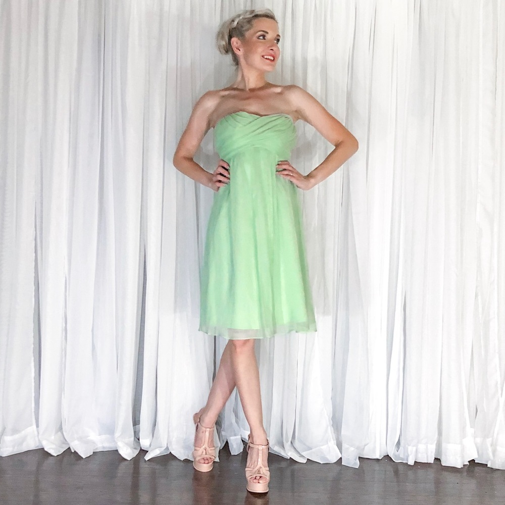 J Crew Green Chiffon Knee Length Bridesmaid Dress - Picture 4 of 8